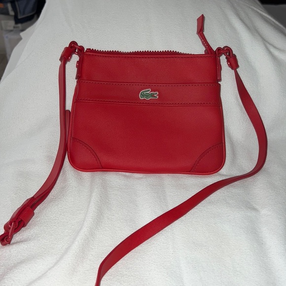 Lacoste Handbags - LACOSTE Red Orange PVC Textured Slim Crossbody